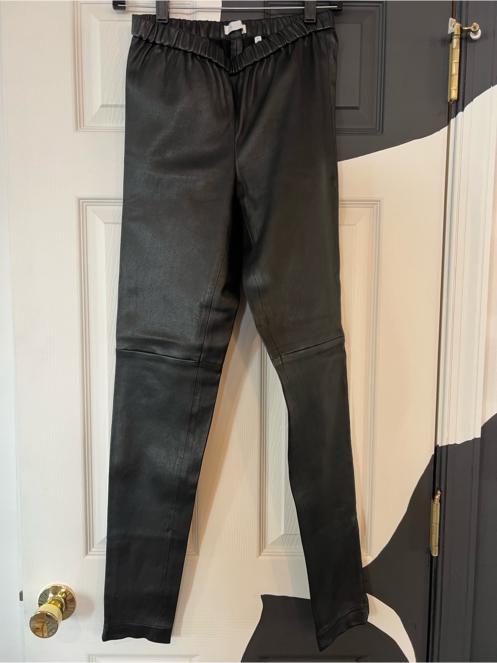 Leith Black Leather Stretch Skinny Pants